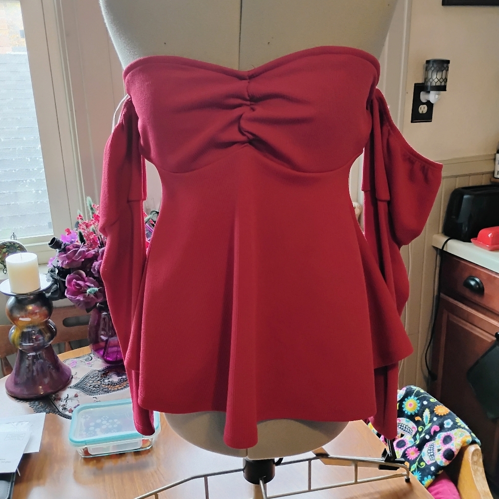 Elegant Off-Shoulder Red Top